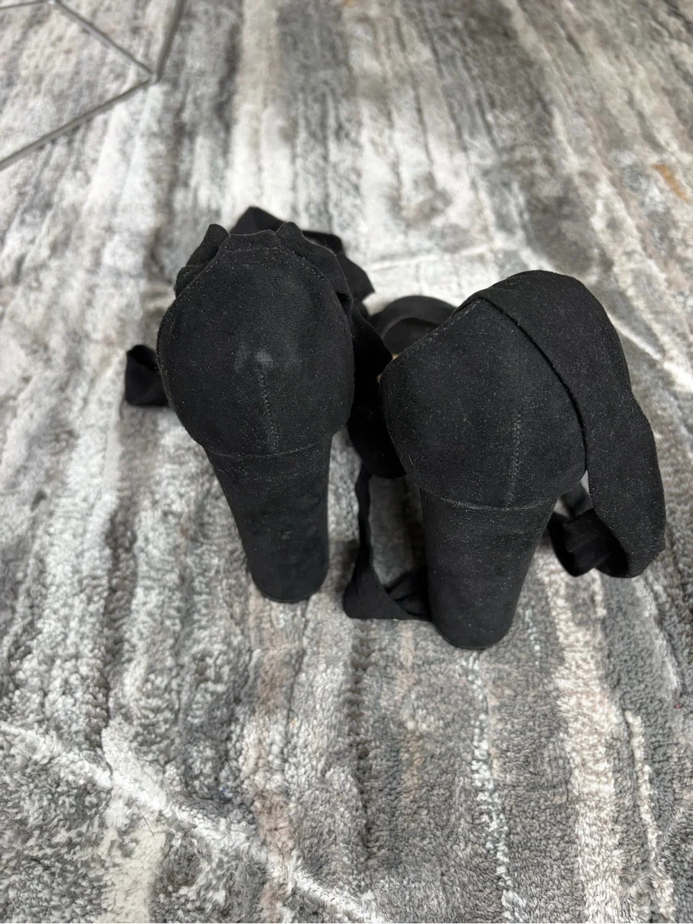 Lulu's Black Suede Ankle Tie Block Heels